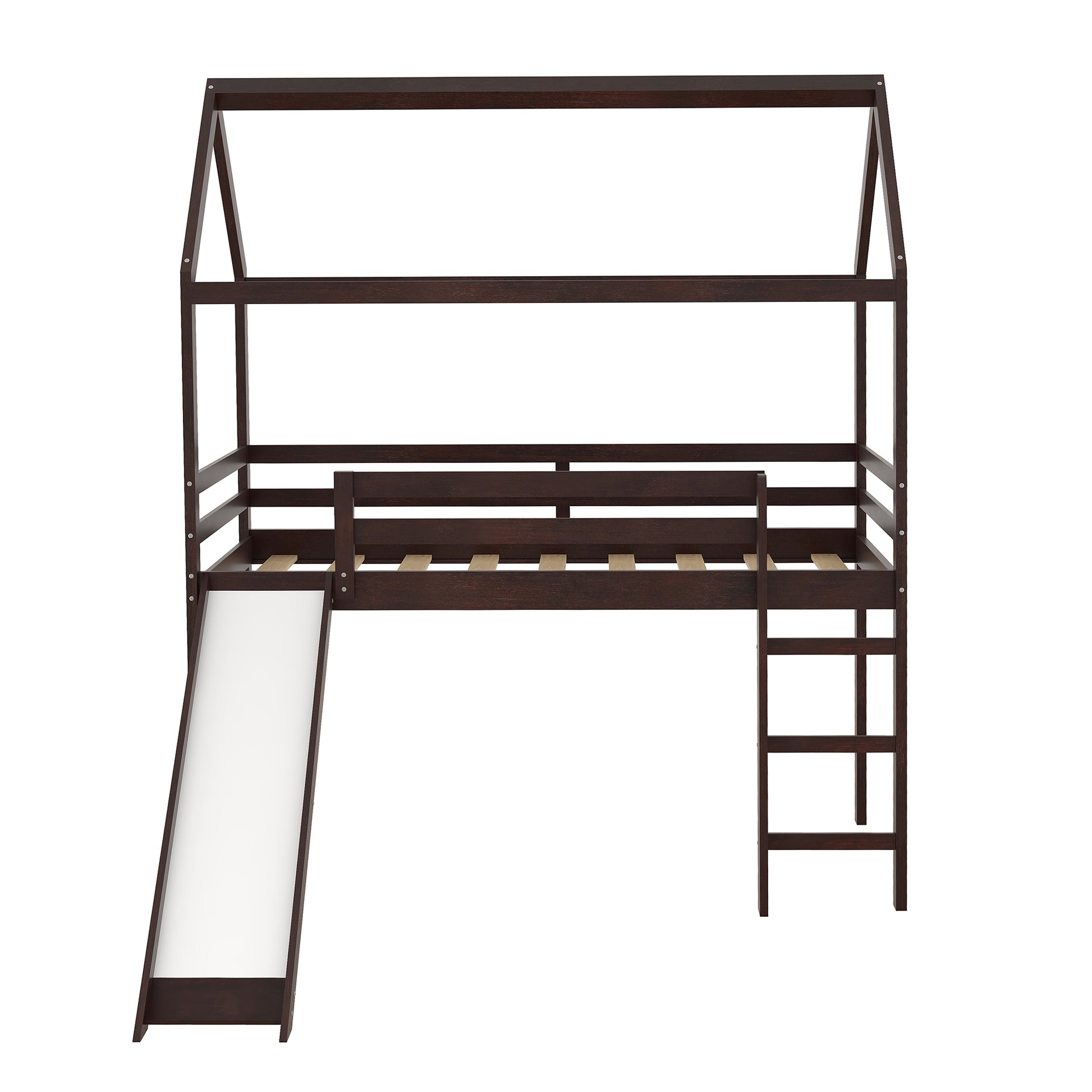 Twin Loft Bed With Slide, House Bed With Slide,Gray Old Sku :Wf286245Aap Twin Espresso Solid Wood