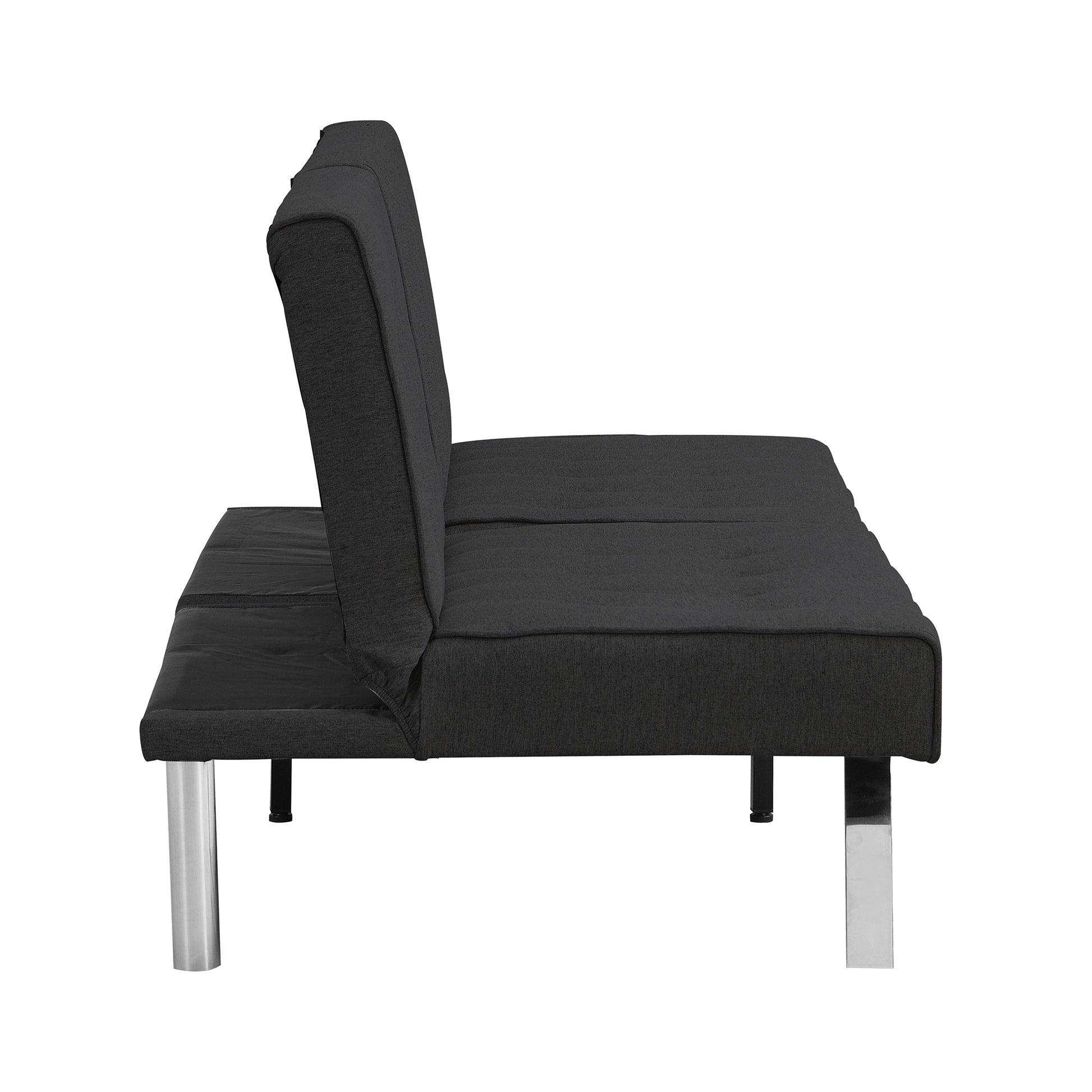 Wood Frame, Stainless Leg, Futon, Sofa Bed Black Black Fabric 2 Seat