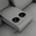 Sofa Bed With Armrest Two Holders Wood Frame, Stainless Leg, Futon Grey Pvc Grey Leather
