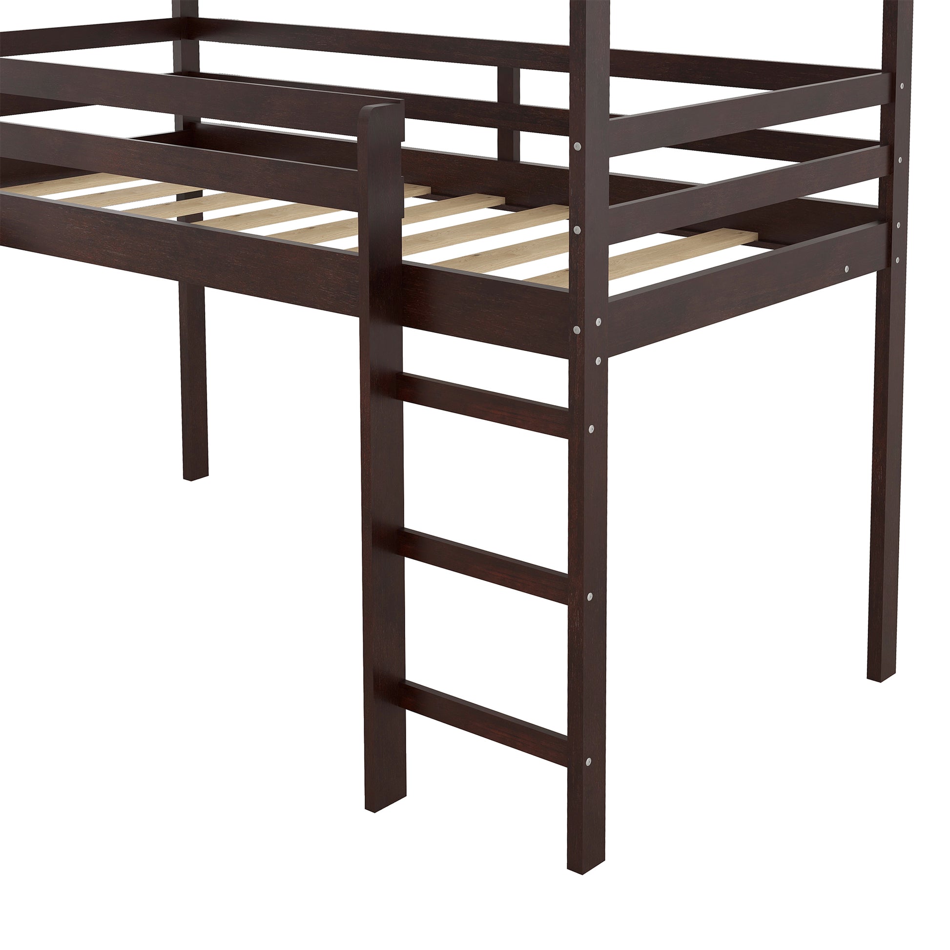 Twin Loft Bed With Slide, House Bed With Slide,Gray Old Sku :Wf286245Aap Twin Espresso Solid Wood