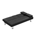 Sofa Bed With Armrest Two Holders Wood Frame, Stainless Leg, Futon Black Pvc Black Leather