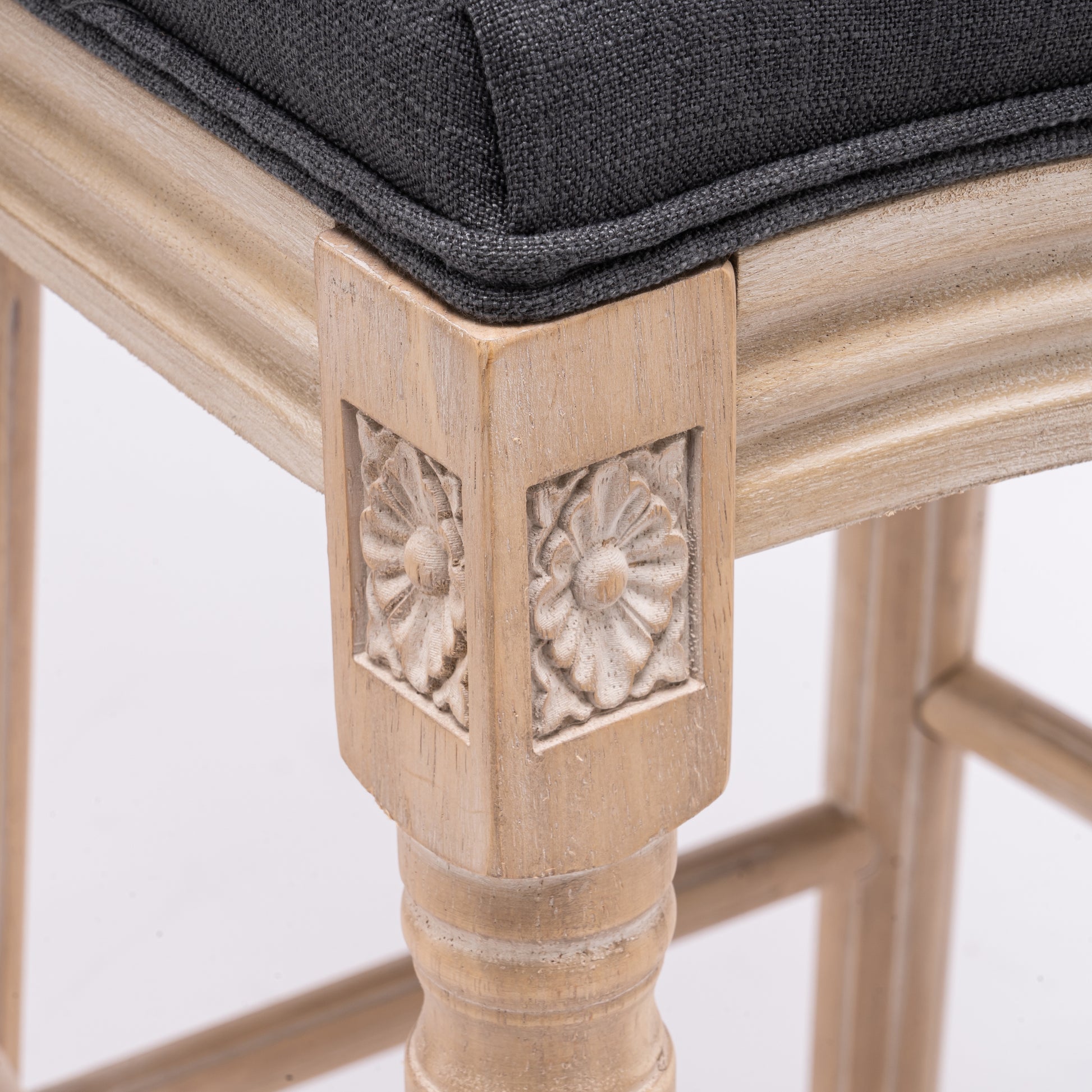 French Country Wooden Barstools With Upholstered Seatingdark Grey Set Of 2 Antique Dark Grey Fabric Solid Wood