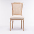 French Style Solid Wood Frame Linen Fabric Square Rattan Back Dining Chair,Set Of 2,Cream Cream Fabric Solid Wood