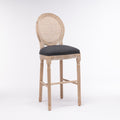 French Country Wooden Barstools Rattan Back With Upholstered Seatingdark Grey Set Of 2 Antique Dark Grey Fabric Solid Wood Mdf