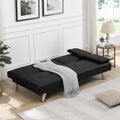 Sofa Bed With Armrest Two Holders Wood Frame, Stainless Leg, Futon Black Pvc Black Leather