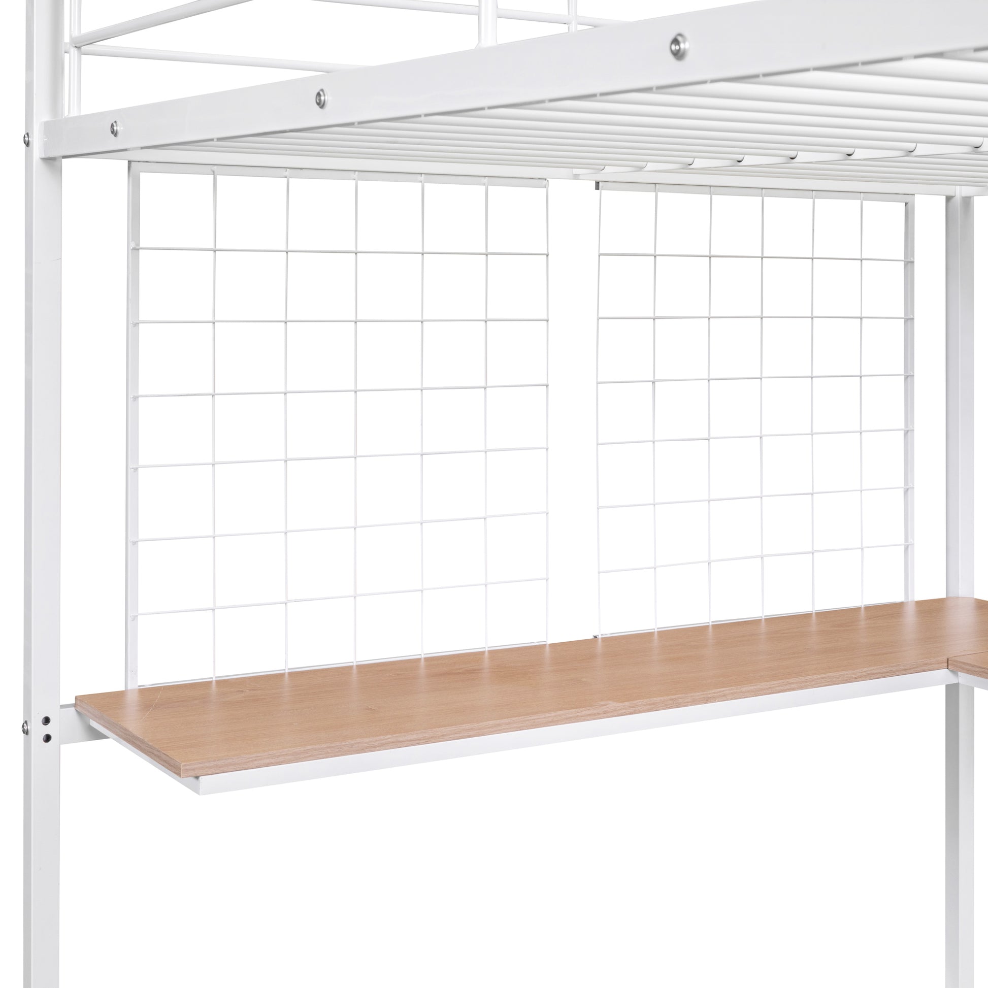 Full Metal Loft Bed With Desk And Metal Grid, White White Metal