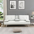 Sofa Bed With Armrest Two Holders Wood Frame, Stainless Leg, Futon White Pvc White Leather 2 Seat