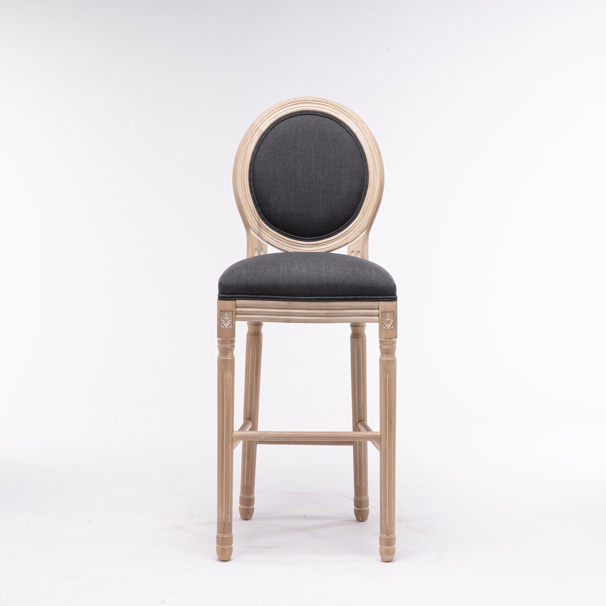 French Country Wooden Barstools With Upholstered Seatingdark Grey Set Of 2 Antique Dark Grey Fabric Solid Wood