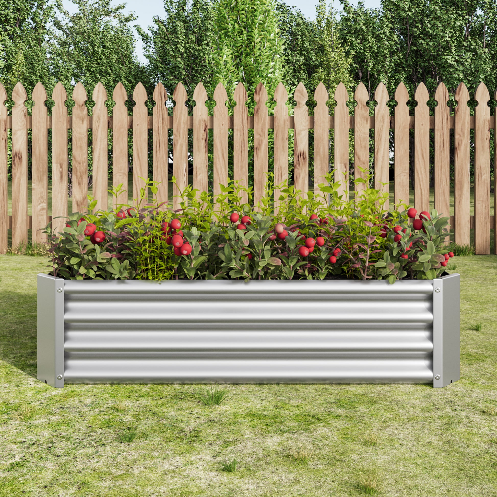 Metal Raised Garden Bed, Rectangle Raised Planter 4 2 1Ft For Flowers Plants, Vegetables Herb Silver Silver Bedroom Metal