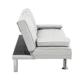 Sofa Bed With Armrest Two Holders Wood Frame, Stainless Leg, Futon White Pvc White Leather 2 Seat