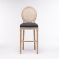 French Country Wooden Barstools Rattan Back With Upholstered Seatingdark Grey Set Of 2 Antique Dark Grey Fabric Solid Wood Mdf