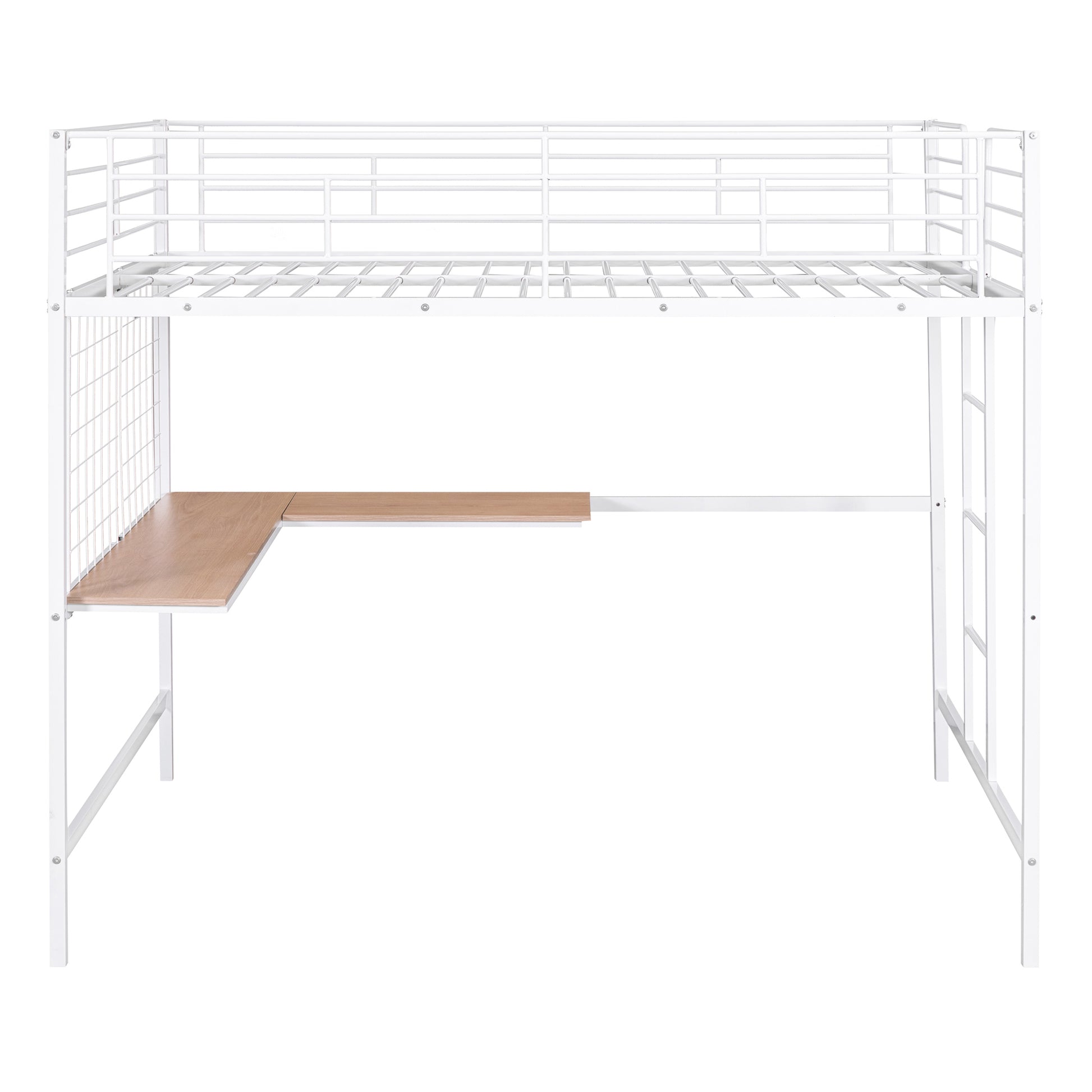 Full Metal Loft Bed With Desk And Metal Grid, White White Metal