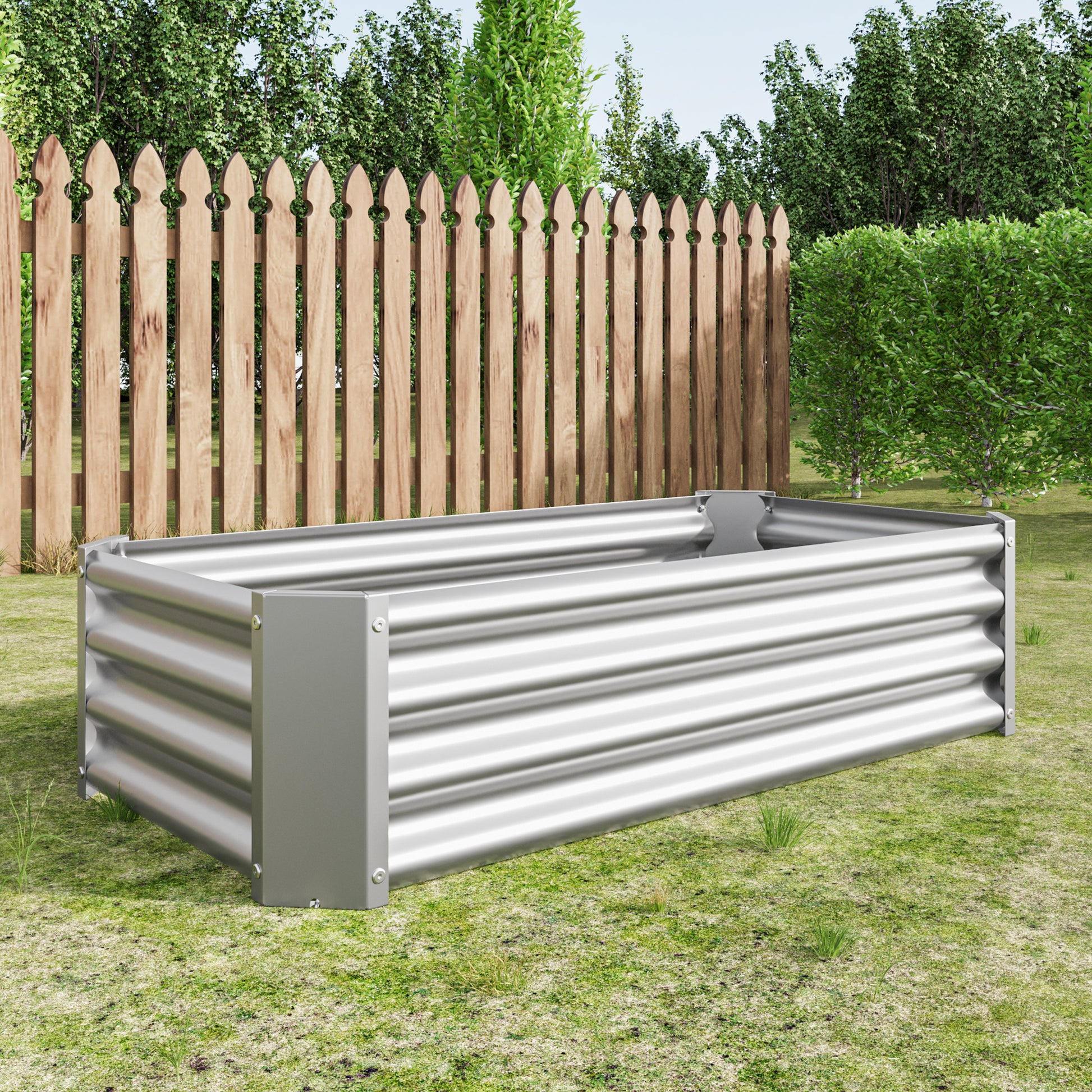 Metal Raised Garden Bed, Rectangle Raised Planter 4 2 1Ft For Flowers Plants, Vegetables Herb Silver Silver Bedroom Metal