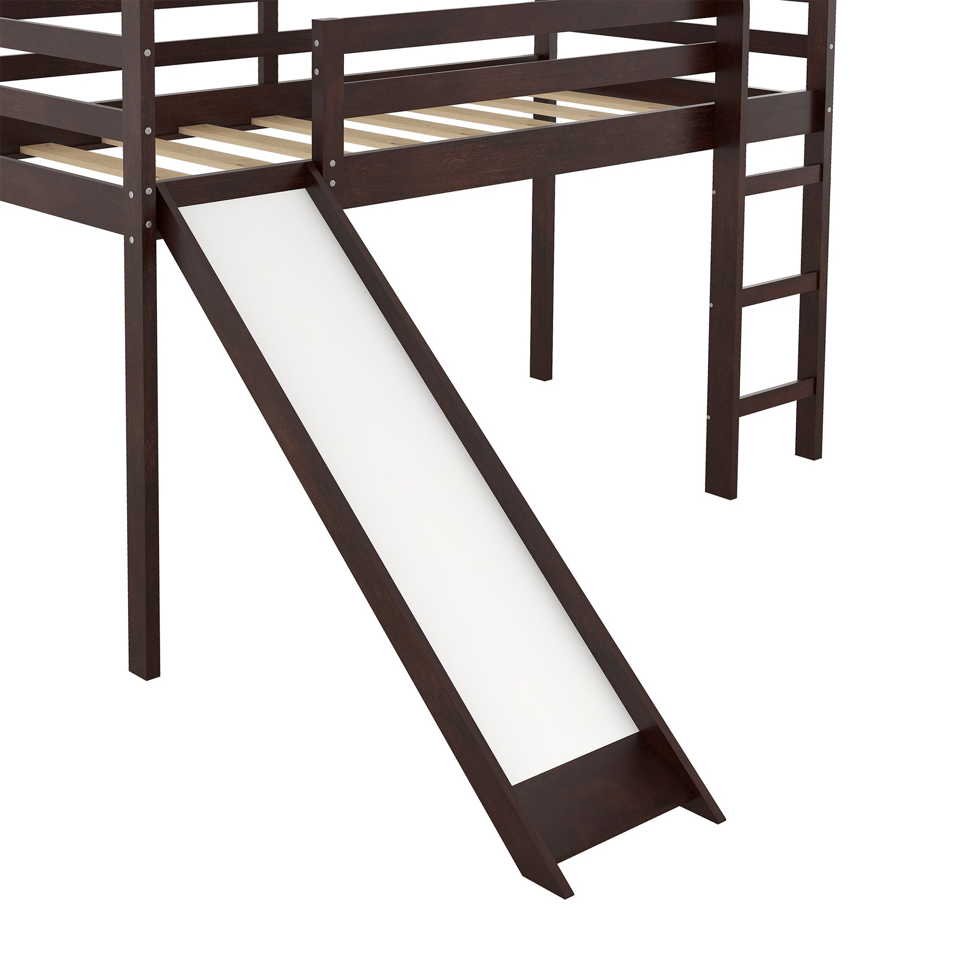 Twin Loft Bed With Slide, House Bed With Slide,Gray Old Sku :Wf286245Aap Twin Espresso Solid Wood