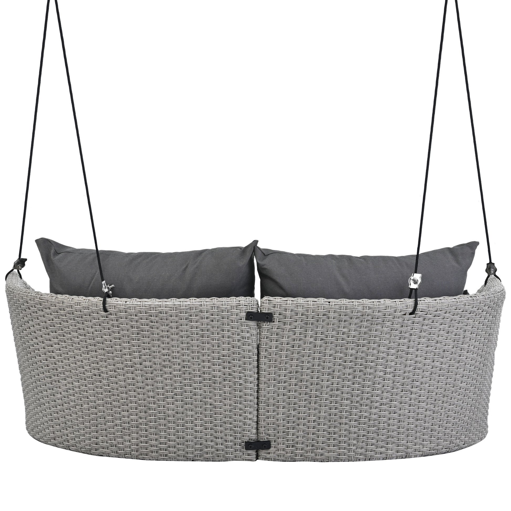 51.9" 2 Person Hanging Seat, Rattan Woven Swing Chair, Porch Swing With Ropes, Gray Wicker And Cushion Yes Gray Garden & Outdoor Wicker