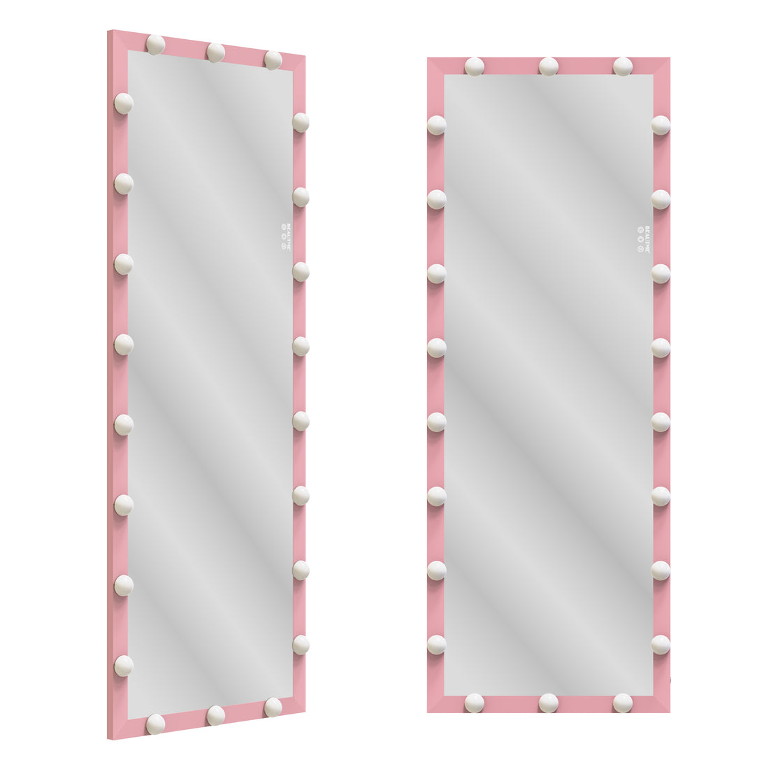 Hollywood Full Length Mirror With Lights Full Body Vanity Mirror With 3 Color Modes Wall Lighted Standing Floor Mirror For Dressing Room Bedroom Hotel Touch Control Pink 62.6"X23.3" Pink Aluminium