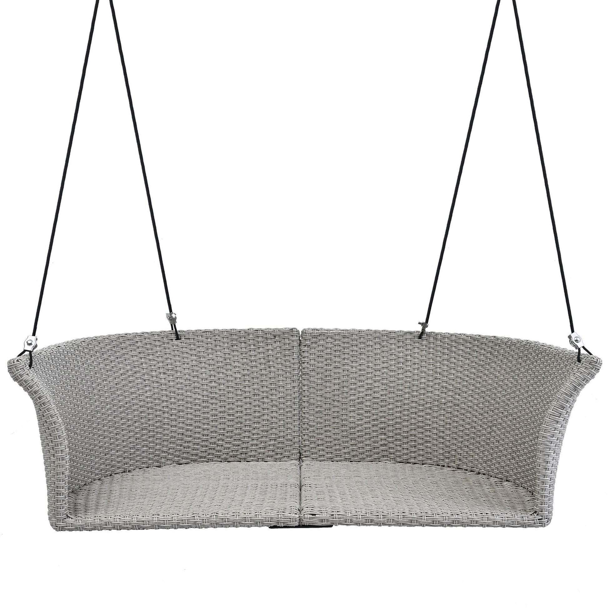 51.9" 2 Person Hanging Seat, Rattan Woven Swing Chair, Porch Swing With Ropes, Gray Wicker And Cushion Yes Gray Garden & Outdoor Wicker