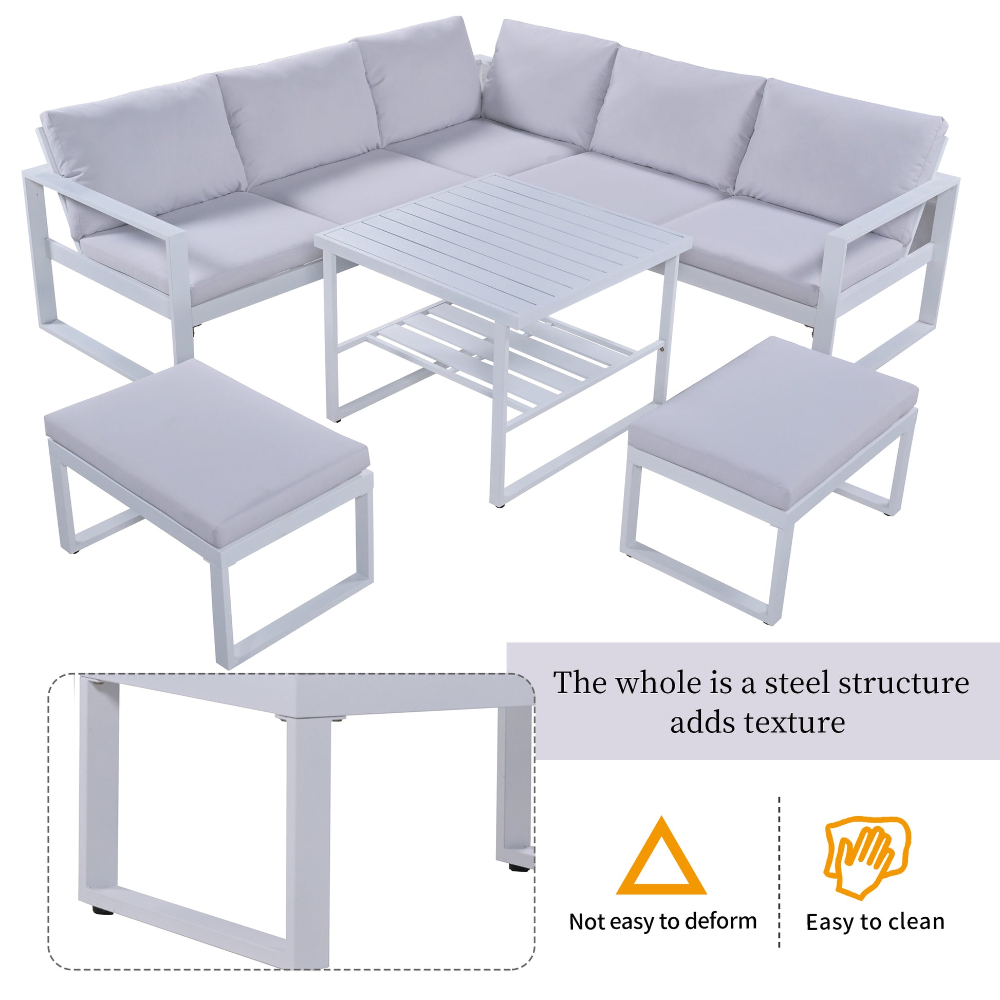 Not Allowed To Sell To Industrial Style Outdoor Sofa Combination Set With 2 Beautiful Sofa,1 Single Sofa,1 Table,2 Bench White Steel