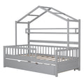 Wooden Twin Size House Bed With Trundle,Kids Bed With Shelf, Gray Twin Gray Solid Wood