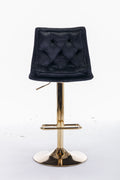 Set Of 2 Bar Stools,With Chrome Footrest And Base Swivel Height Adjustable Mechanical Lifting Velvet Golden Leg Simple Bar Stoo,Black Black Foam Fabric