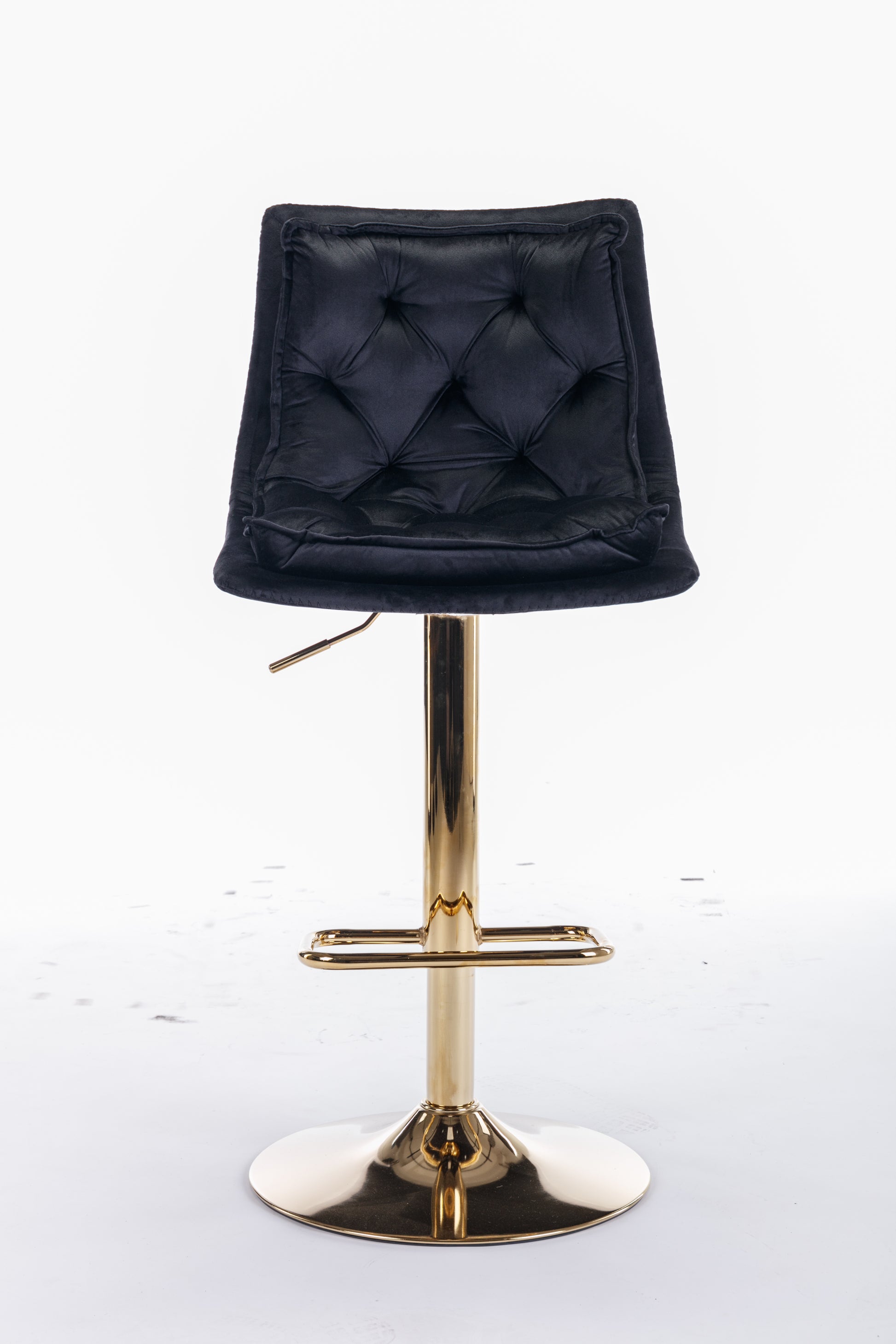 Set Of 2 Bar Stools,With Chrome Footrest And Base Swivel Height Adjustable Mechanical Lifting Velvet Golden Leg Simple Bar Stoo,Black Black Foam Fabric