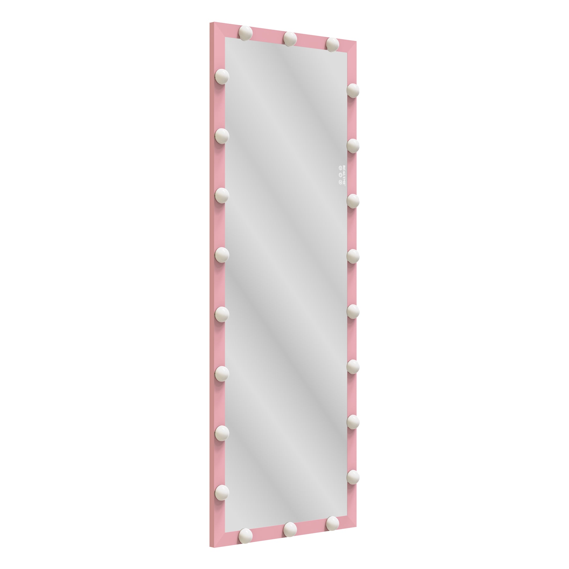 Hollywood Full Length Mirror With Lights Full Body Vanity Mirror With 3 Color Modes Wall Lighted Standing Floor Mirror For Dressing Room Bedroom Hotel Touch Control Pink 62.6"X23.3" Pink Aluminium