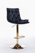 Set Of 2 Bar Stools,With Chrome Footrest And Base Swivel Height Adjustable Mechanical Lifting Velvet Golden Leg Simple Bar Stoo,Black Black Foam Fabric
