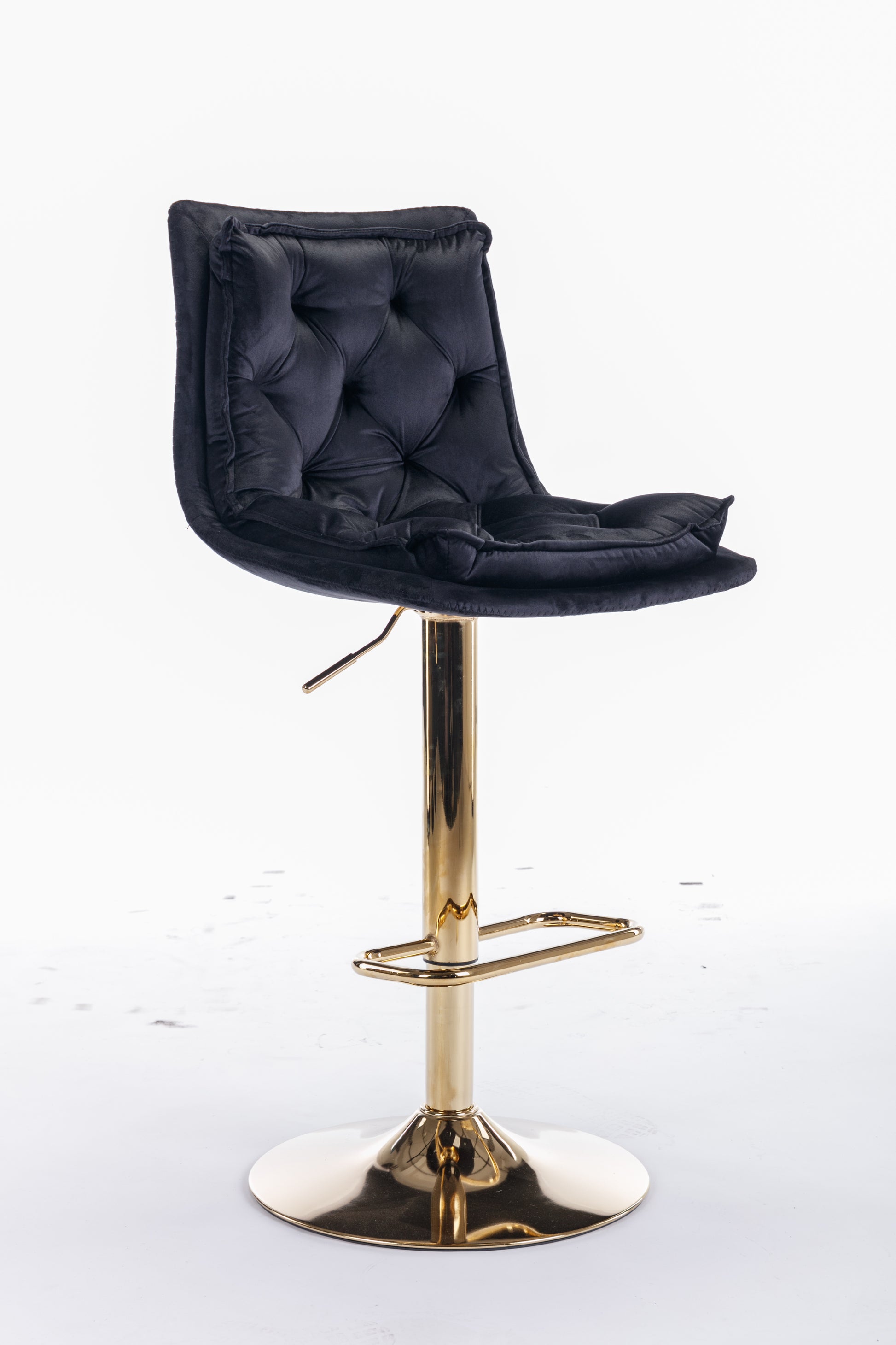 Set Of 2 Bar Stools,With Chrome Footrest And Base Swivel Height Adjustable Mechanical Lifting Velvet Golden Leg Simple Bar Stoo,Black Black Foam Fabric