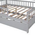 Wooden Full Size House Bed With Twin Size Trundle,Kids Bed With Shelf, Gray Gray Solid Wood