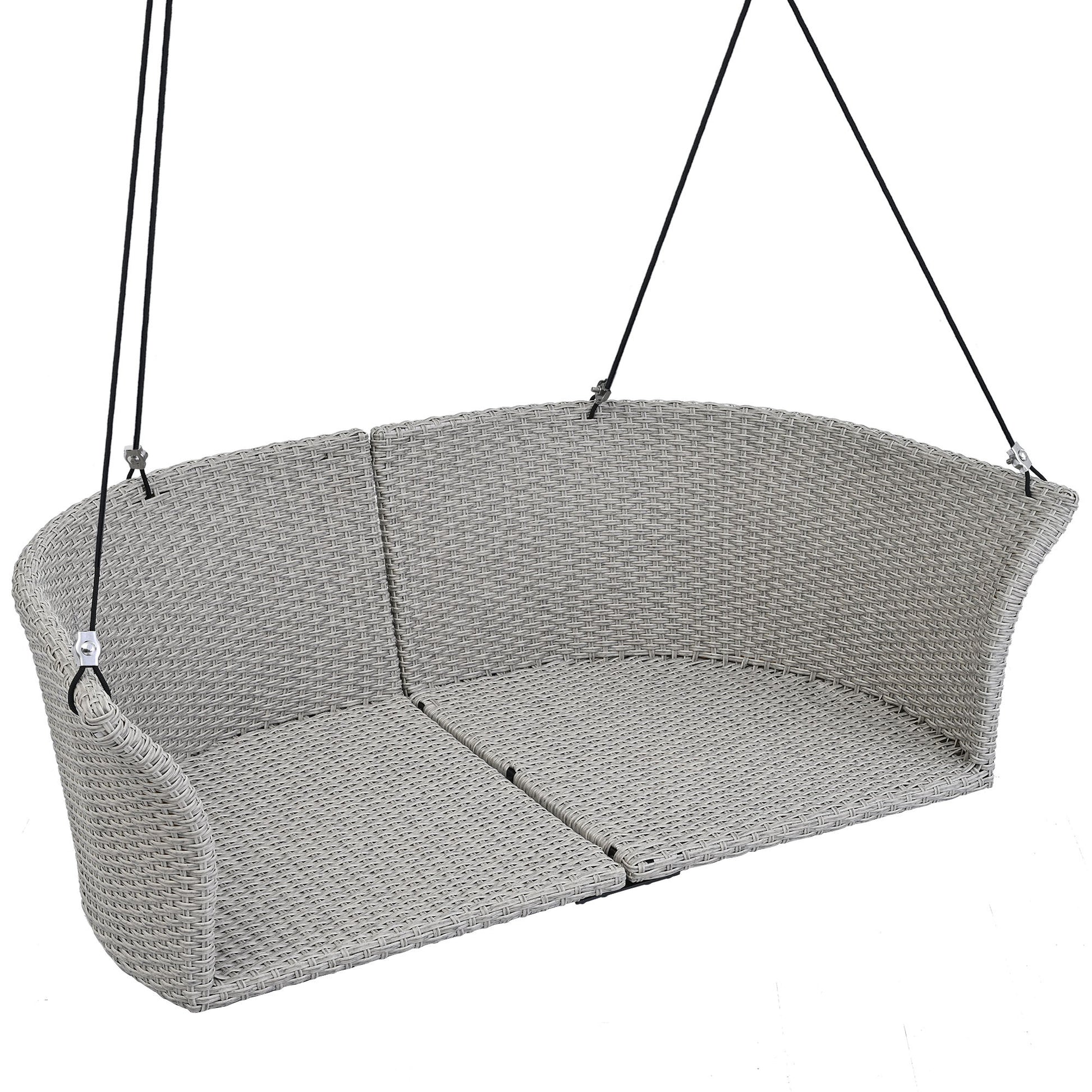 51.9" 2 Person Hanging Seat, Rattan Woven Swing Chair, Porch Swing With Ropes, Gray Wicker And Cushion Yes Gray Garden & Outdoor Wicker