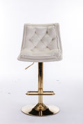Set Of 2 Bar Stools,With Chrome Footrest And Base Swivel Height Adjustable Mechanical Lifting Velvet Golden Leg Simple Bar Stoo,Cream Cream Foam Fabric