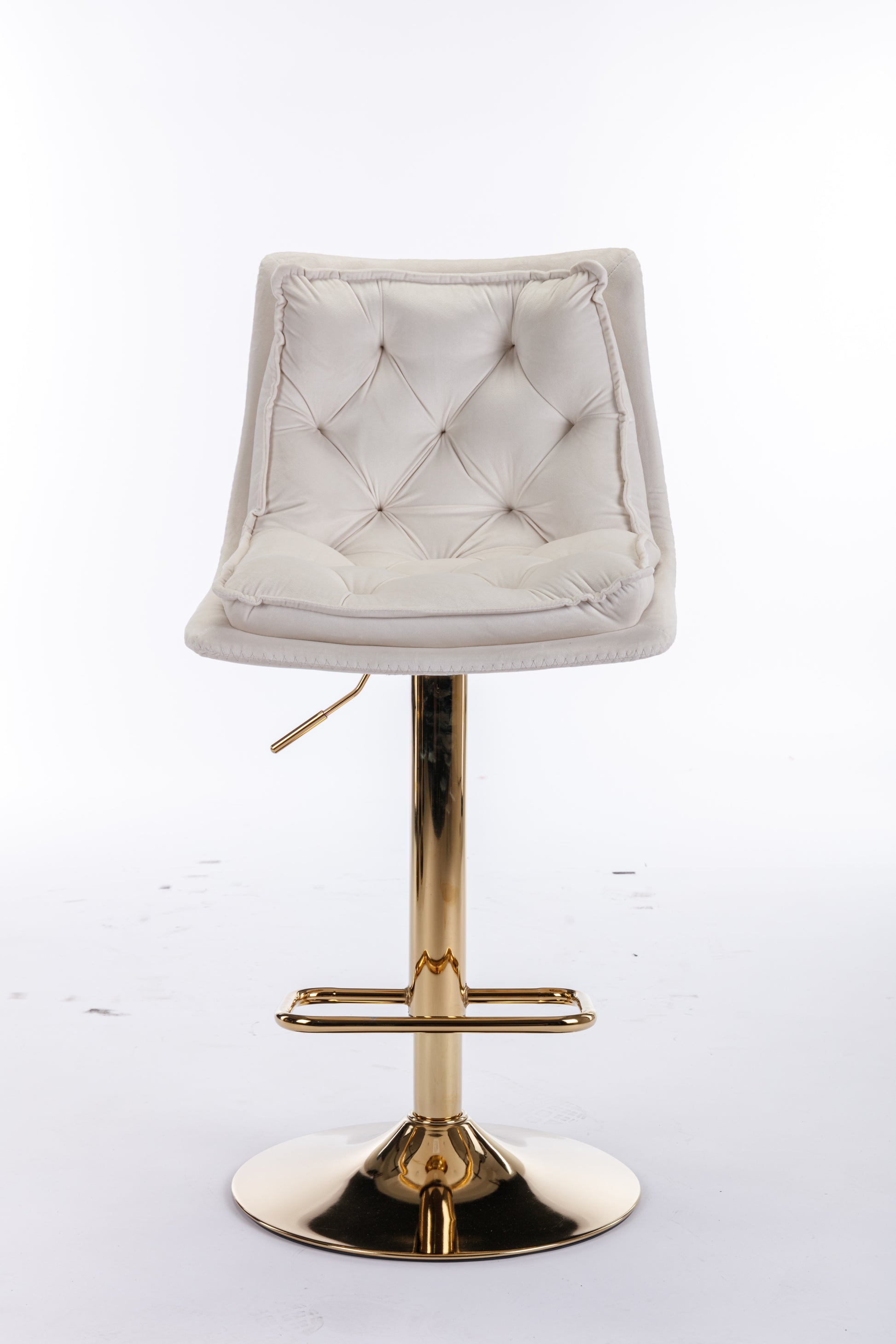 Set Of 2 Bar Stools,With Chrome Footrest And Base Swivel Height Adjustable Mechanical Lifting Velvet Golden Leg Simple Bar Stoo,Cream Cream Foam Fabric