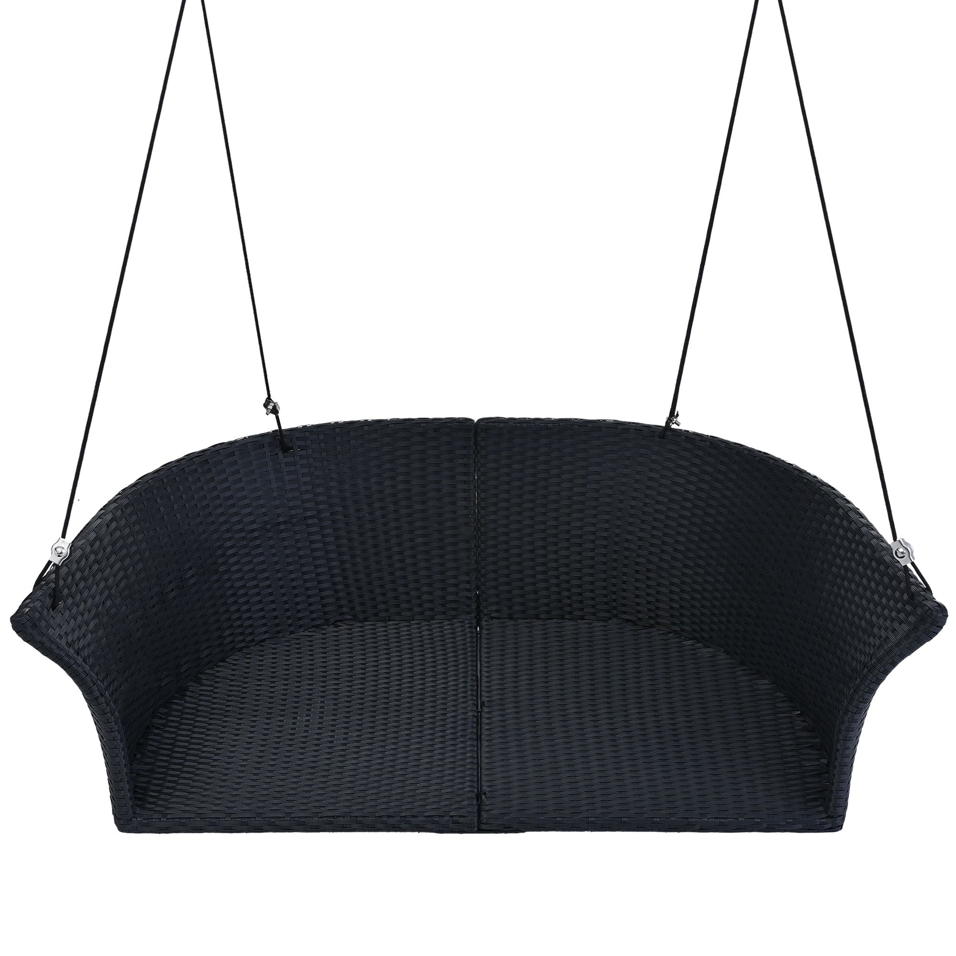 51.9" 2 Person Hanging Seat, Rattan Woven Swing Chair, Porch Swing With Ropes, Black Wicker And White Cushion Yes Black White Seats 2 Garden & Outdoor Wicker