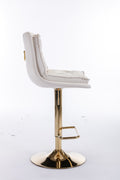 Set Of 2 Bar Stools,With Chrome Footrest And Base Swivel Height Adjustable Mechanical Lifting Velvet Golden Leg Simple Bar Stoo,Cream Cream Foam Fabric