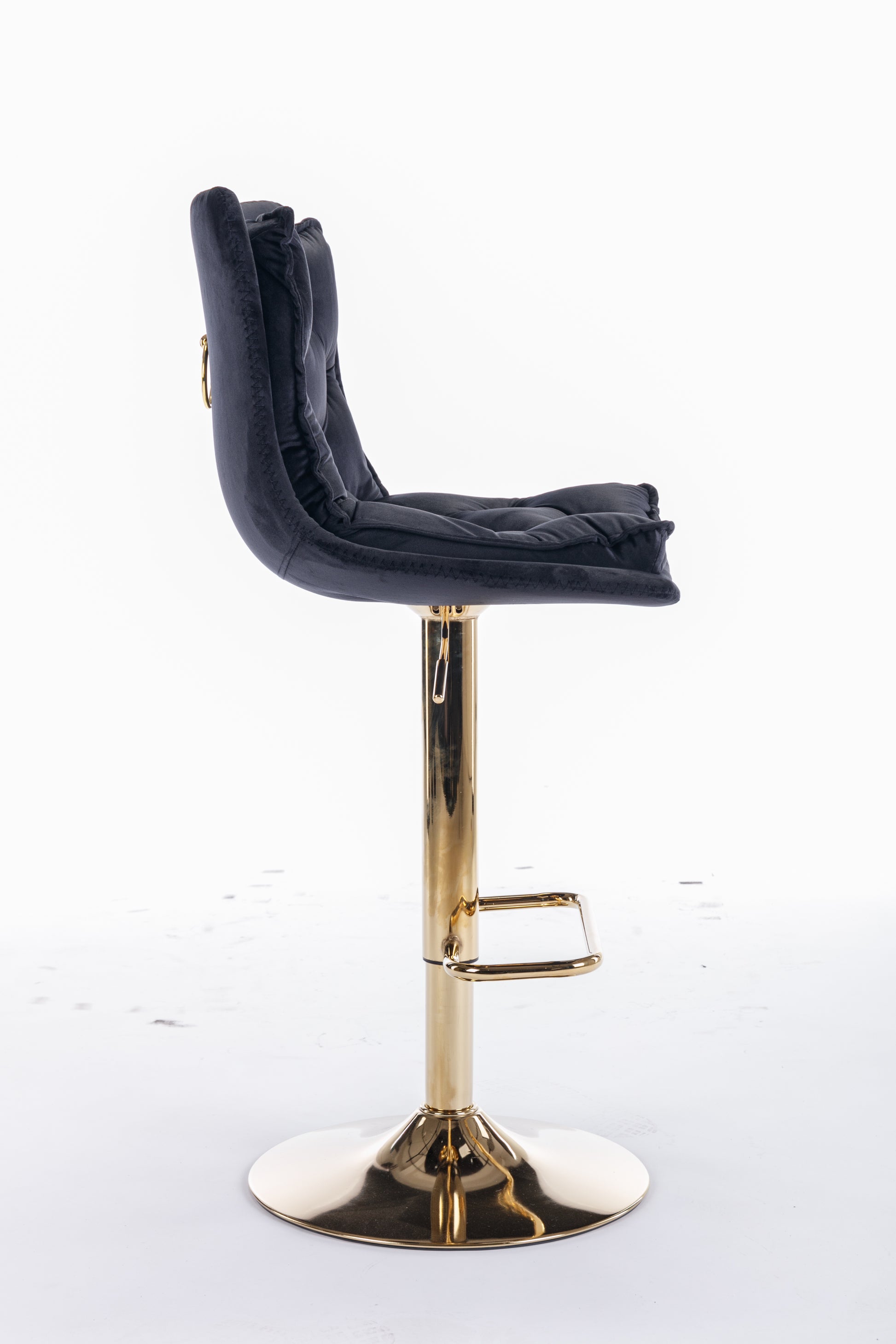 Set Of 2 Bar Stools,With Chrome Footrest And Base Swivel Height Adjustable Mechanical Lifting Velvet Golden Leg Simple Bar Stoo,Black Black Foam Fabric
