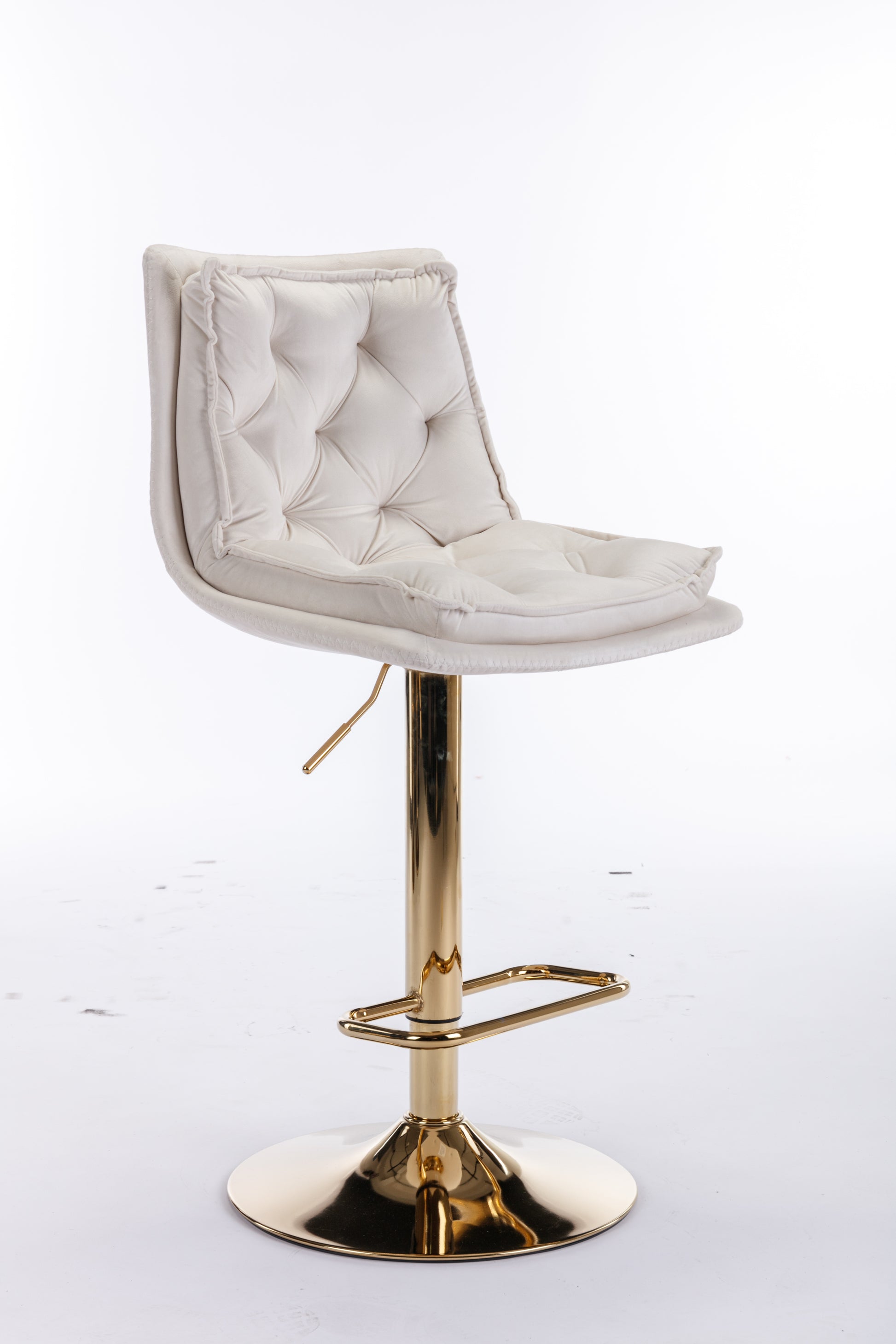 Set Of 2 Bar Stools,With Chrome Footrest And Base Swivel Height Adjustable Mechanical Lifting Velvet Golden Leg Simple Bar Stoo,Cream Cream Foam Fabric