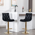 Set Of 2 Bar Stools,With Chrome Footrest And Base Swivel Height Adjustable Mechanical Lifting Velvet Golden Leg Simple Bar Stoo,Black Black Foam Fabric