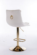 Set Of 2 Bar Stools,With Chrome Footrest And Base Swivel Height Adjustable Mechanical Lifting Velvet Golden Leg Simple Bar Stoo,Cream Cream Foam Fabric