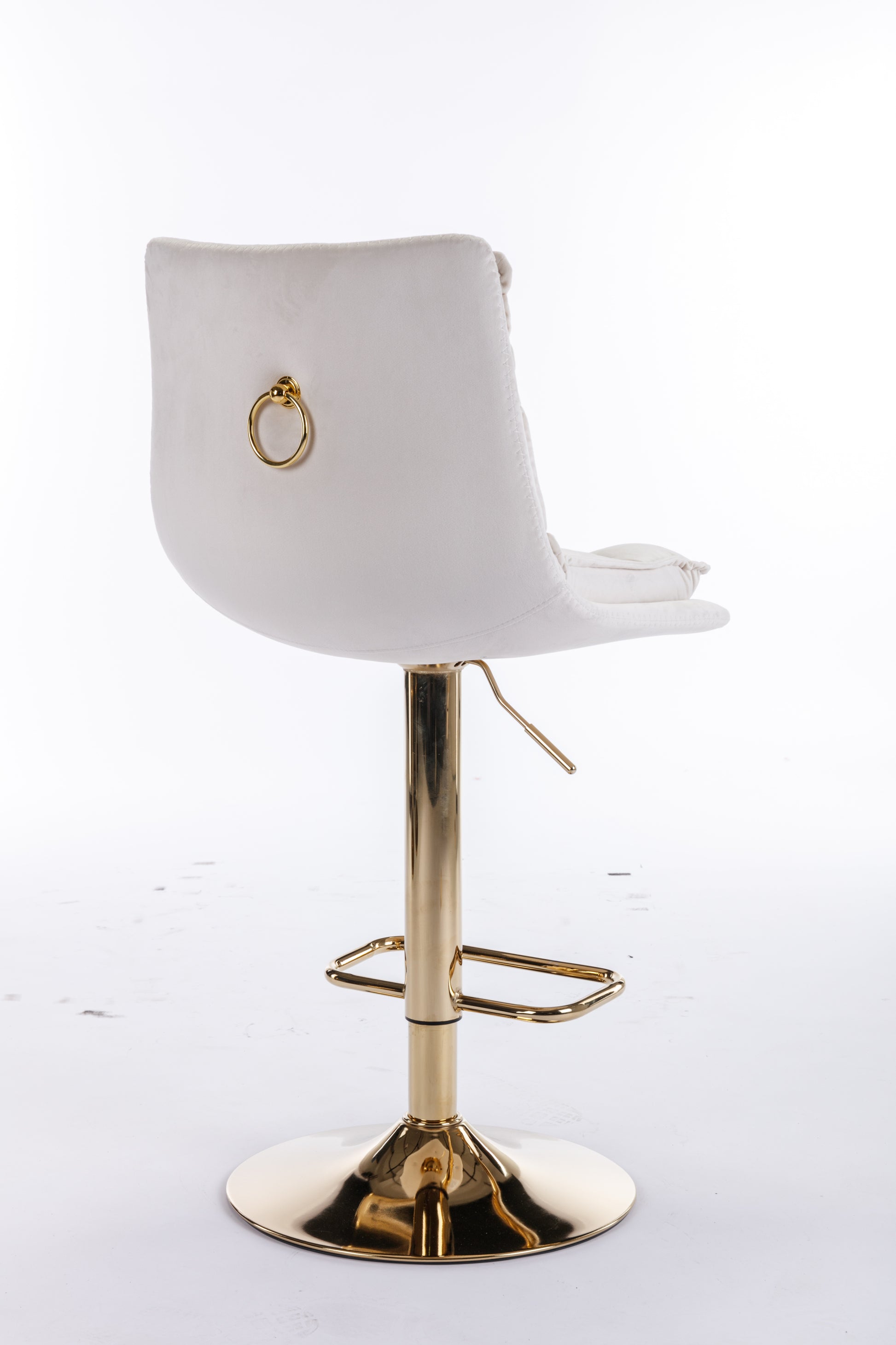 Set Of 2 Bar Stools,With Chrome Footrest And Base Swivel Height Adjustable Mechanical Lifting Velvet Golden Leg Simple Bar Stoo,Cream Cream Foam Fabric