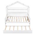 Wooden Full Size House Bed With Twin Size Trundle,Kids Bed With Shelf, White White Solid Wood