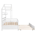 Wooden Twin Size House Bed With Trundle,Kids Bed With Shelf, White White Solid Wood