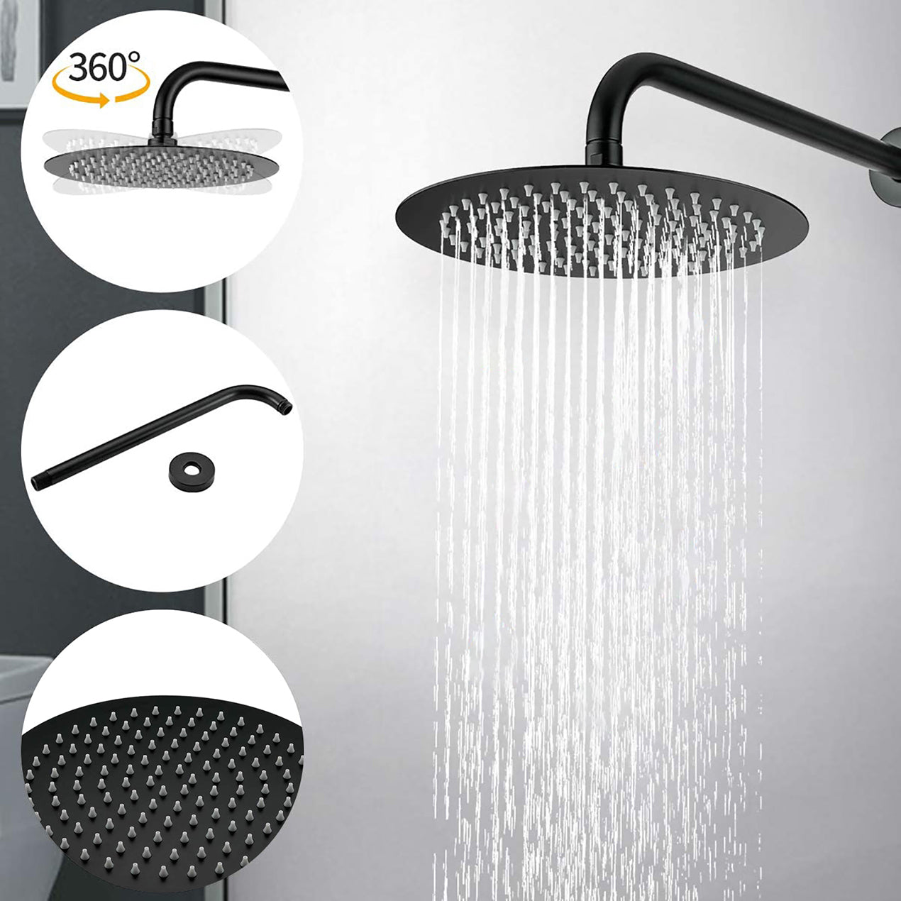 10" Matte Black Roud Rain Shower Head And Handheld Shower Head Set Matte Black Brass