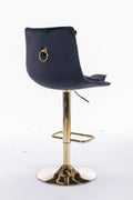 Set Of 2 Bar Stools,With Chrome Footrest And Base Swivel Height Adjustable Mechanical Lifting Velvet Golden Leg Simple Bar Stoo,Black Black Foam Fabric