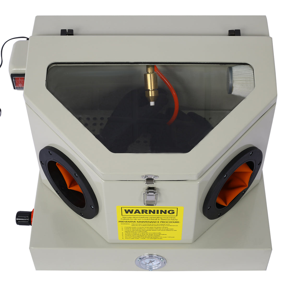 Mini Sandblaster Ergonomic And Compact Design For Precise Sandblasting, With Heavy Steel Construction And Built In Blast Gs For No Sand Leakage, Bright Led Lighting System Gray Metal