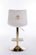 Set Of 2 Bar Stools,With Chrome Footrest And Base Swivel Height Adjustable Mechanical Lifting Velvet Golden Leg Simple Bar Stoo,Cream Cream Foam Fabric
