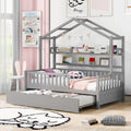 Wooden Twin Size House Bed With Trundle,Kids Bed With Shelf, Gray Twin Gray Solid Wood