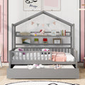 Wooden Twin Size House Bed With Trundle,Kids Bed With Shelf, Gray Twin Gray Solid Wood