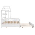 Wooden Full Size House Bed With Twin Size Trundle,Kids Bed With Shelf, White White Solid Wood