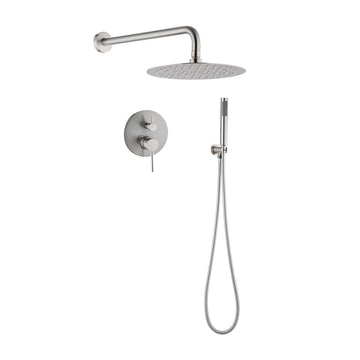 10" Brushed Nickle Roud Rain Shower Head And Handheld Shower Head Set Brushed Nickel Brass