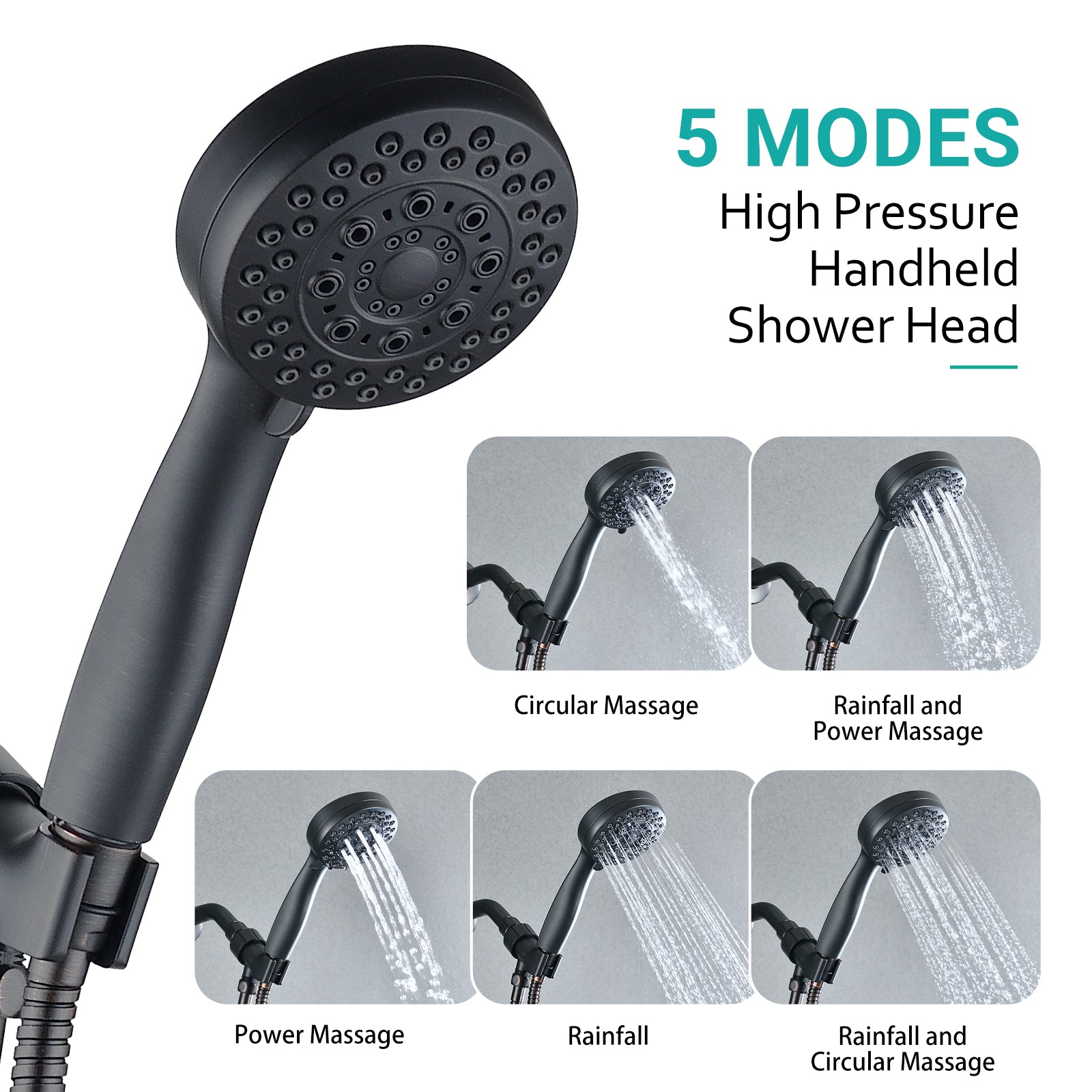 5 Mode Adjustable Settings Handheld Shower Head With Hose High Pressure Shower Heads Oil Rubbed Bronze Abs